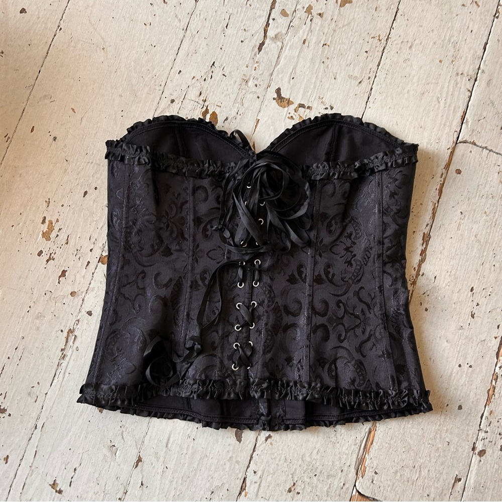 Damask & Satin Ribbon Laced Corset